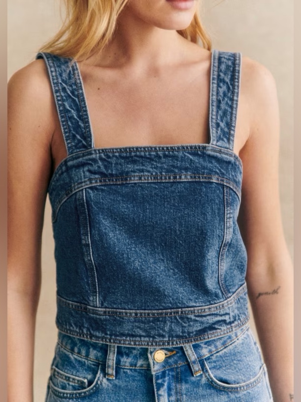 Sezane Hermance Top in Dark Blue Denim